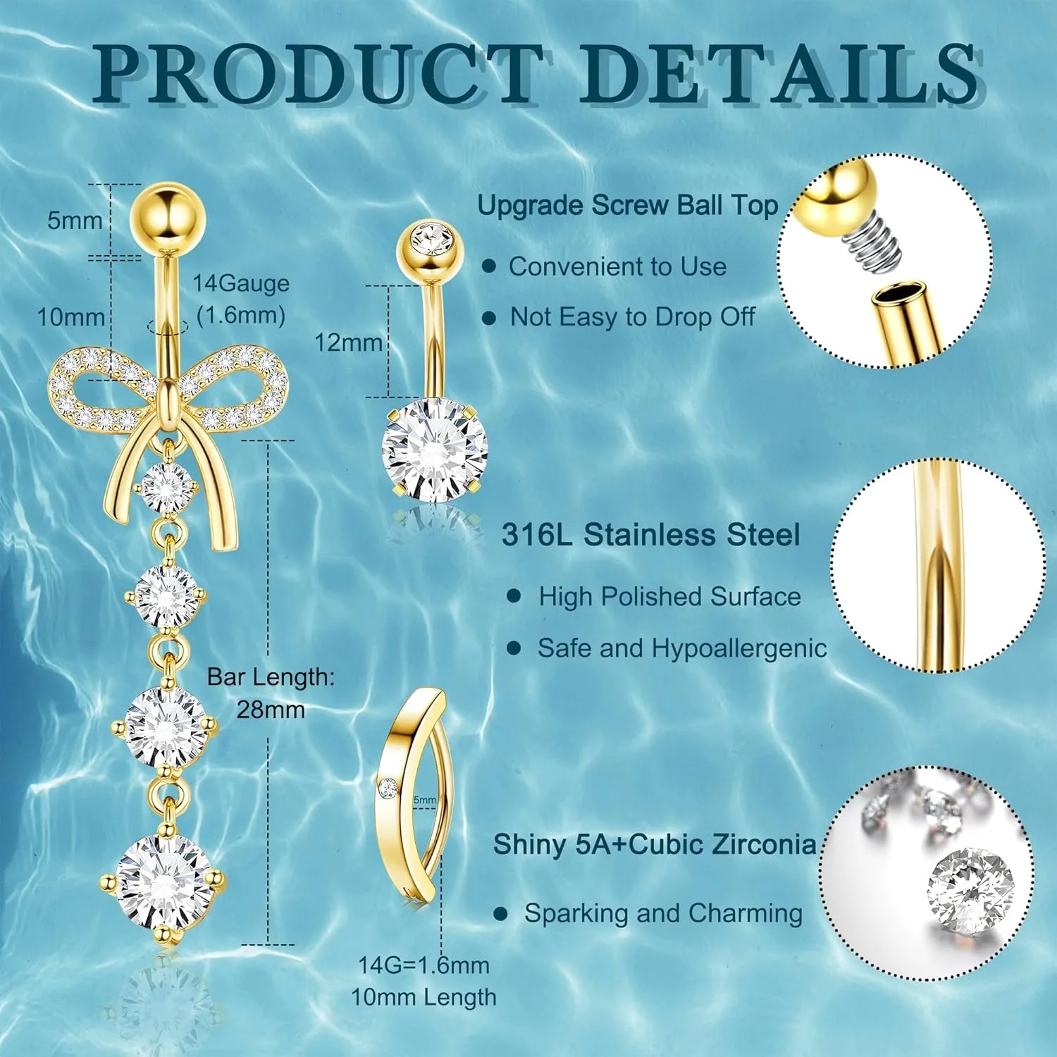 Surgical Steel Belly Button Ring with CZ Heart